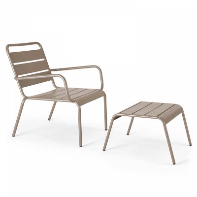 OVIALA  Palavas - Fauteuil Relax et Repose Pied en m&eacute;tal Taupe