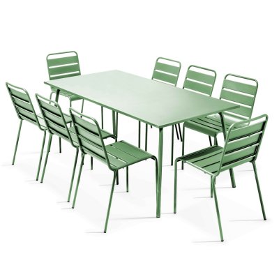 OVIALA  Palavas - Table de Jardin et 8 chaises en m&eacute;tal Vert Cactus