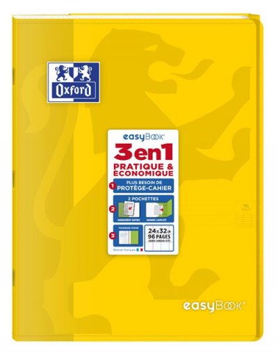 OXFORD  - cahier easybook agraf&eacute; - 24 x 32 cm - 96p seyes - 90g - jaune