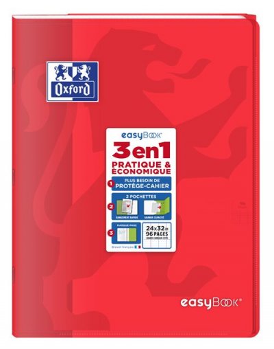 OXFORD  - cahier easybook agraf&eacute; - 24 x 32 cm 96p seyes - 90g - rouge