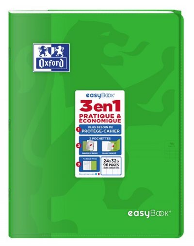 OXFORD  - cahier easybook agraf&eacute; - 24 x 32 cm - 96p seyes - 90g - vert