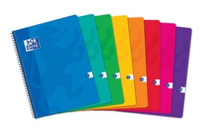 OXFORD  Cahier Essential Spiral&eacute; 180 Pages Sey&egrave;s 24 X 32 Cm. Couverture Carte Assortis