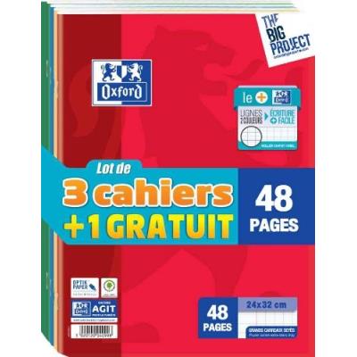 OXFORD  cahier piq&ucirc;re lot 3+1, 240 x 320 mm, sey&egrave;s, 48 pages 400020391