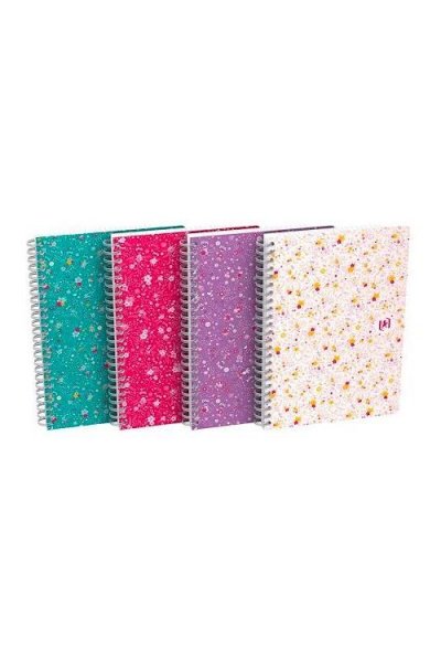 GENERIQUE Oxford Cahier spirale Oxford Flowers - A5 14,8 x 21 cm - blanc lign&eacute; - 120 pages - Lot de 5