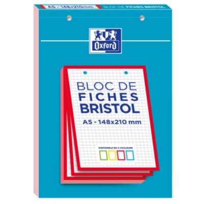 OXFORD  Lot de 3 Blocs de 30 Fiches Bristol Perfor&eacute;es 2.0 A5 Q5/5 Bordures rouges