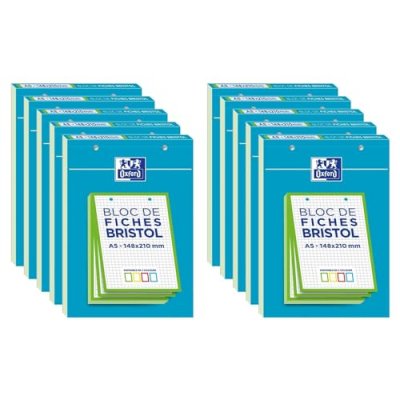 OXFORD  Lot de 3 Blocs de 30 Fiches Bristol Perfor&eacute;es 2.0 A5 Q5/5 Bordures vertes
