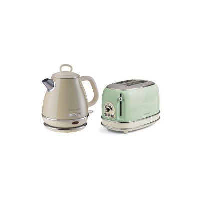 ARIETE pack 1 bouilloire electrique 1l sans fil vintage beige 1 grillepain 2 fentes the 