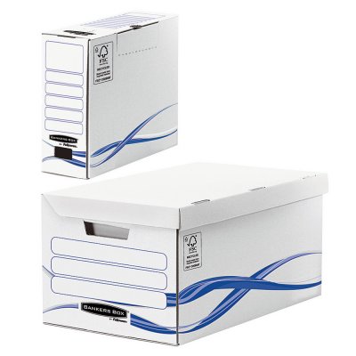BANKERS BOX Pack 1 Conteneur Maxi + 6 Bo&icirc;tes d'archives dos de 8 cm Basic Bleu et Blanc