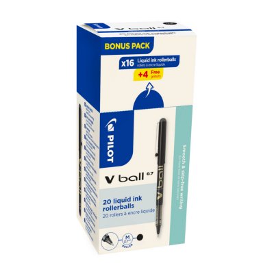 PILOT Pack 16 stylos roller V-BALL 0.7 mm  capuchon + 4 OFFERTS noir