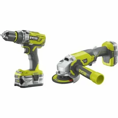 RYOBI Pack 18 V : Perceuse a percussion + meuleuse 115mm - 2 batteries 1 x 2,0 Ah et 1 x 4,0 Ah