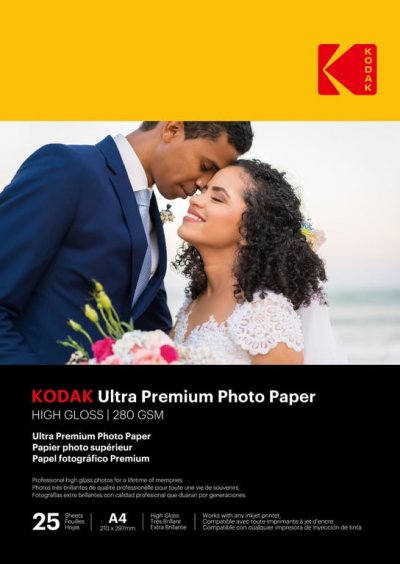 KODAK Pack 25 feuilles de papier photo tr&egrave;s brillante  pour imprimante &agrave; jet d&rsquo;encre