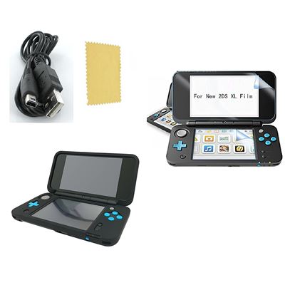 GENERIQUE Pack 3 En 1 Nintendo New 2ds Xl : Housse Silicone Noir - Chargeur Usb - Film De Protection &Eacute;cran