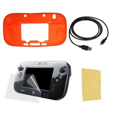 GENERIQUE Pack 3 En 1 Nintendo Wii U Gamepad : Housse Silicone Rouge - Chargeur Usb 3.0 - Protection &Eacute;cran