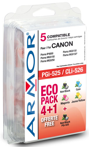 ARMOR Pack 5 Cartouche  d'encre Compatible Canon PGI525 / CLI526