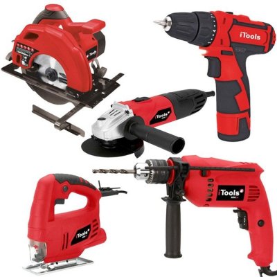 ITOOLS Pack 6 outils  meuleuse + perceuse + visseuse + scie circulaire + scie sauteuse et mallette