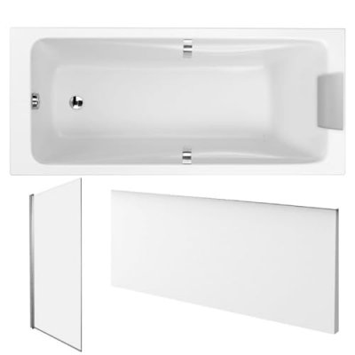 Pack baignoire droite 180 X 90 JACOB DELAFON Od&eacute;on up + pare bain chrom&eacute; + tablier