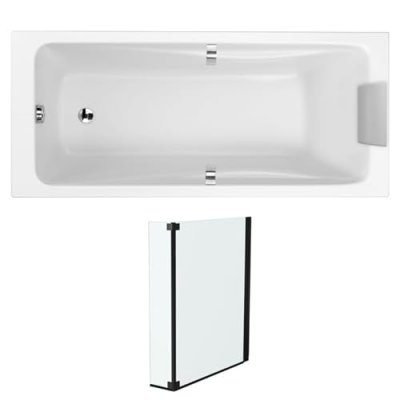 Pack baignoire droite 180 X 90 JACOB DELAFON Od&eacute;on up + pare bain noir mat