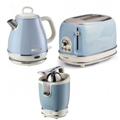 ARIETE Pack bouilloire &eacute;lectrique 1l + grille-pain acier + presse-agrumes &eacute;lectrique bleu vintage r&eacute;tro