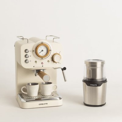  Pack cafeti&egrave;re expresso THERA RETRO + moulin MILL PRO - Create - 20 bars - Multicolore