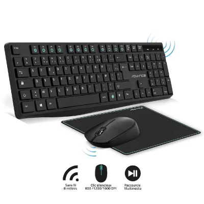 SUZA Pack clavier+souris sans fil + tapis Advance