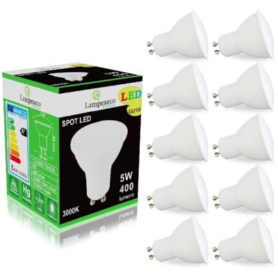 LAMPESECOENERGIE Pack de 10 Ampoules Led GU10 5W Blanc Chaud 3000K eq. 50W Halog&egrave;ne 120&deg;