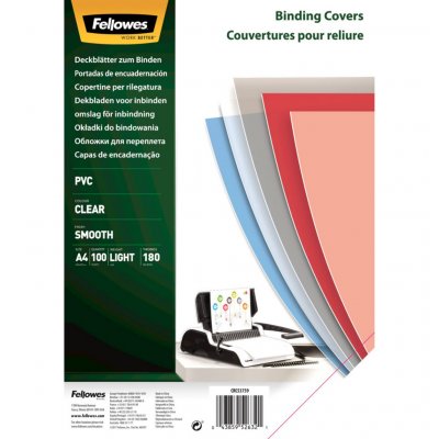 FELLOWES Pack de 100 Couvertures de reliure en PVC 180 micronsTransparent
