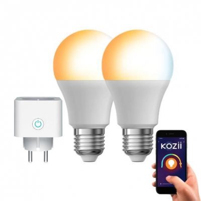 KOZII Pack de 2 Ampoules LED connect&eacute;es A60, culot E27, CCT avec prise connect&eacute;e