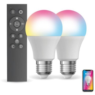 KOZII Pack de 2 Ampoules LED connect&eacute;es A60, culot E27, RVB avec t&eacute;l&eacute;commande connect&eacute;e