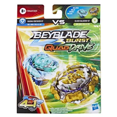 BEYBLADE Pack de 2 toupies Burst QuadDrive Gilded Balderov B7 Magma Roktavor R7