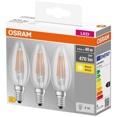 OSRAM PACK de 3 Ampoules LED Filament Flamme 4-40W 2700K E14