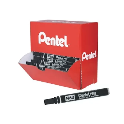 PENTEL Pack de 36 marqueurs permanents corps m&eacute;tal  N60 - pointe biseaut&eacute;e - noir