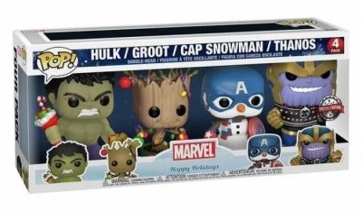 FUNKO Pack de 4 figurines  pop marvel holiday groot hulk thanos captain america exclusivit&eacute; fnac 