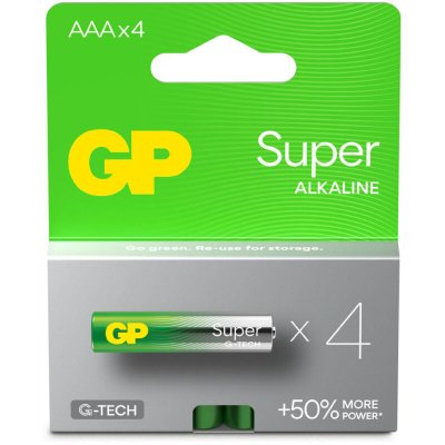 GP BATTERIES Pack De 4 Piles AAA/LR03 - Alcaline Super - G-Tech - Carton FSC