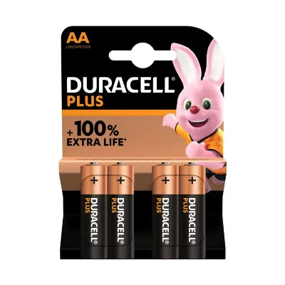 DURACELL Pack de 4 piles alcalines  Plus AA 1,5V LR06 Noir