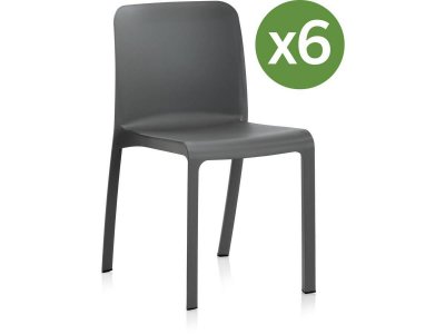 SHAF Pack de 6 chaises design en r&eacute;sine recycl&eacute;e anthracite