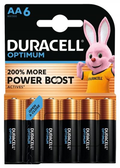 DURACELL Pack de 6 piles  Optimum AA 1,5 V LR06 Noir 