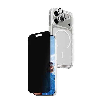 PANZERGLASS Pack de Protection 3-en-1 pour iPhone 17 Pro Mod&egrave;le Flagship Confidentialit&eacute; Noir transparent