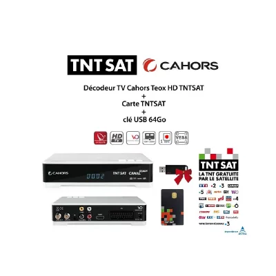 CAHORS Pack d&eacute;codeur tv  teox hd tntsat + carte tntsat + cl&eacute; usb 64go