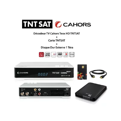 CAHORS Pack d&eacute;codeur tv  teox hd tntsat + carte tntsat + disque dur externe 1 t&eacute;ra