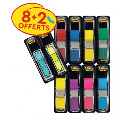 POST IT Pack &eacute;conomique : Lot de 8 Index Post-it &eacute;troits + 2 Index fl&egrave;ches offerts