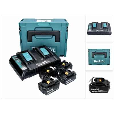 MAKITA Pack Energie 18V Li-Ion 3.0 Ah - 4 batteries + 1 chargeur double + coffret MAK-PAC - 197720-6