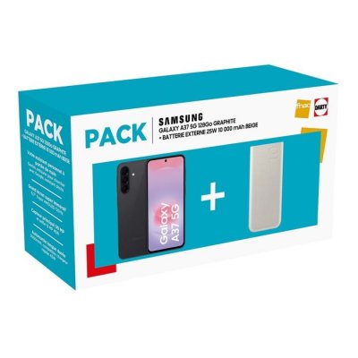 SAMSUNG Pack Galaxy A37 5G 6/128 Go Graphite + Batterie Externe 10A ULTRA rapide 25W USB typeC Beige