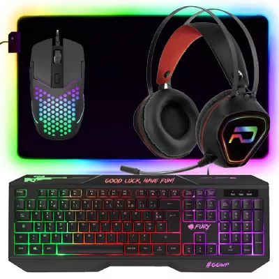 GENERIQUE Pack Gamer 4 en 1 FURY HELLFIRE Clavier, Souris, Tapis, Casque Retro-&eacute;clairage RGB