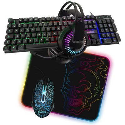 AMSTRAD Pack Gamer BATTLE 5 pi&egrave;ces: Clavier, Souris & tapis, Casque & adaptateur. USB & Retro-&eacute;clairage RGB