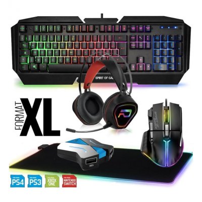 GENERIQUE Pack Gamer Clavier Souris Casque Convertisseur Tapis LED pour Switch, XB1, PS4, PC