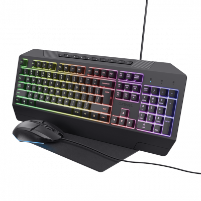 TRUST Pack gaming 3 en 1  Duox Clavier Azerty souris et tapis Noir