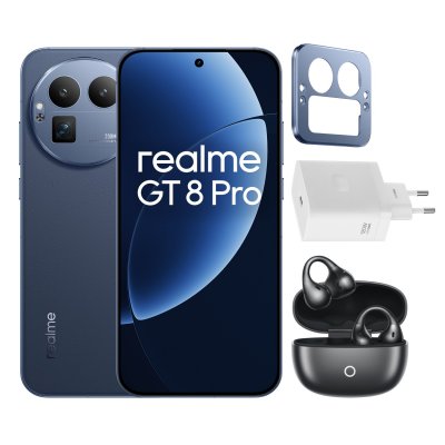 REALME Pack GT8 PRO 16/512 Go Bleu + kit deco Bleu + Chargeur 120W blanc + Buds Clip noir