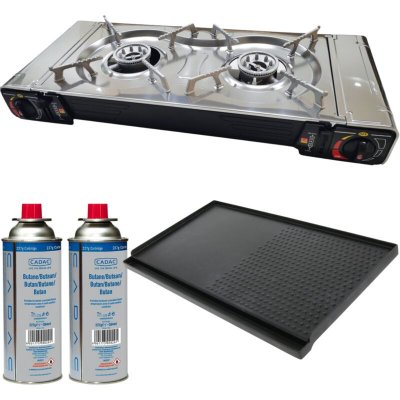 INCASA PACK  R&eacute;chaud &agrave; gaz + Plaque plancha/grill + CADAC 2 Cartouches de gaz - Camping-car