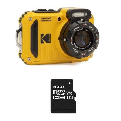 KODAK Pack  PIXPRO WPZ2 Appareil Photo Num&eacute;rique Sous-Marin 15m 16MP Jaune WiFi + 1 Carte SD 16Go
