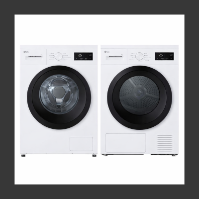 LG PACK Lave-linge 9kg 1400trs/min Smart Inverter + S&egrave;che-linge 8kg Pompe &agrave; Chaleur